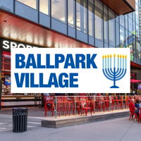 "Ballpark Village" overlaid on a photo of Sports & Social St. Louis