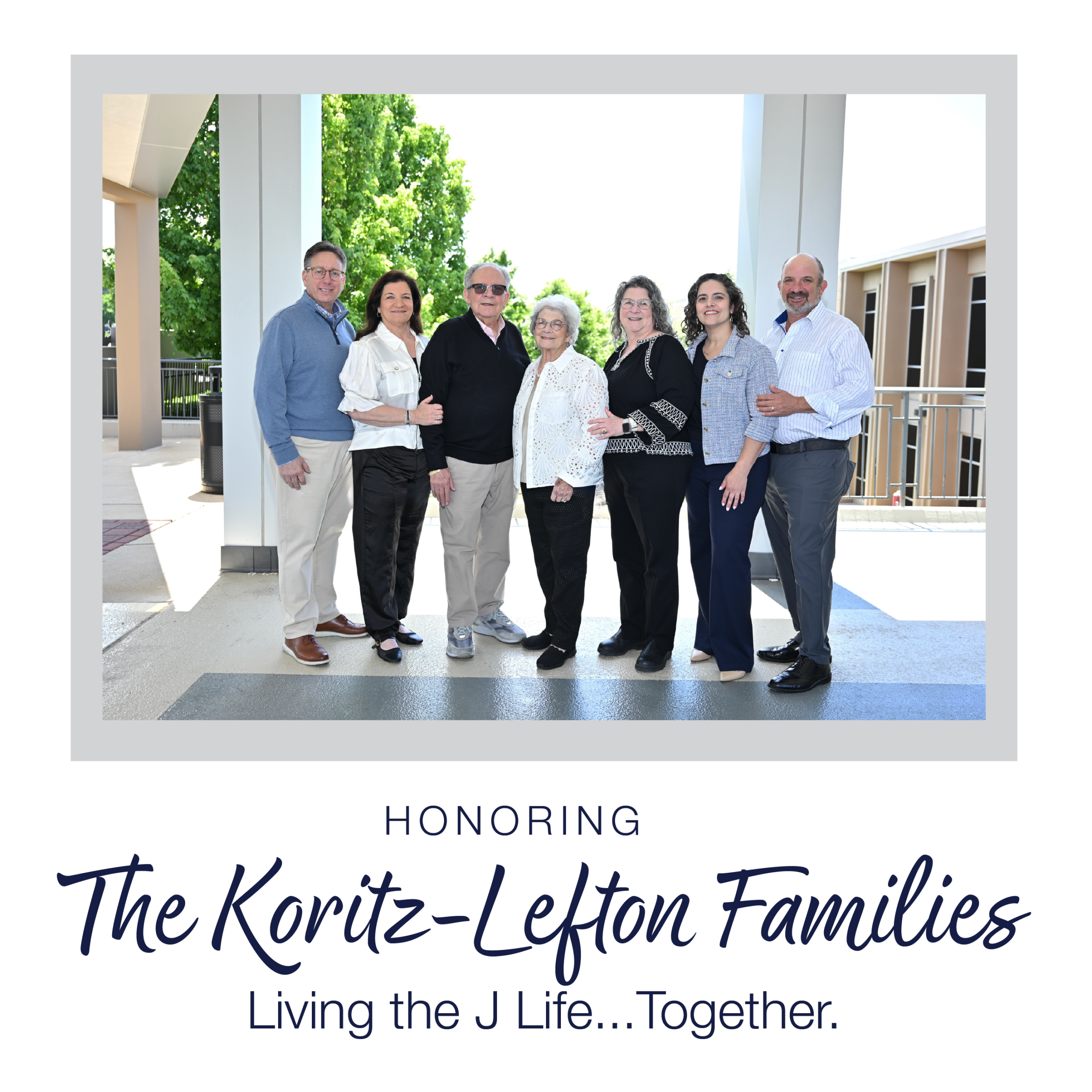 J'la 2026: Living the J Life...Together. Honoring the Koritz-Lefton Families. Includes a photo of the families.